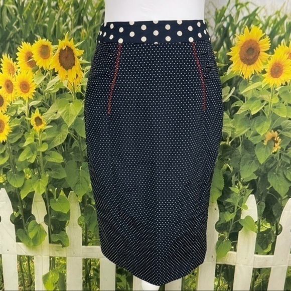 BARASCHI Navy Polka Dot Pencil Skirt 4 - Picture 7 of 16